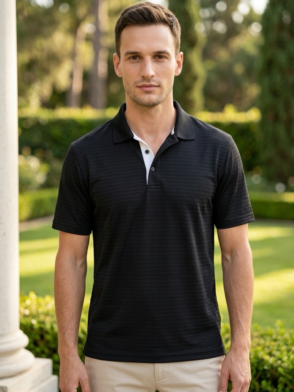 PGA Tour Black Polo with White Contrast Placket